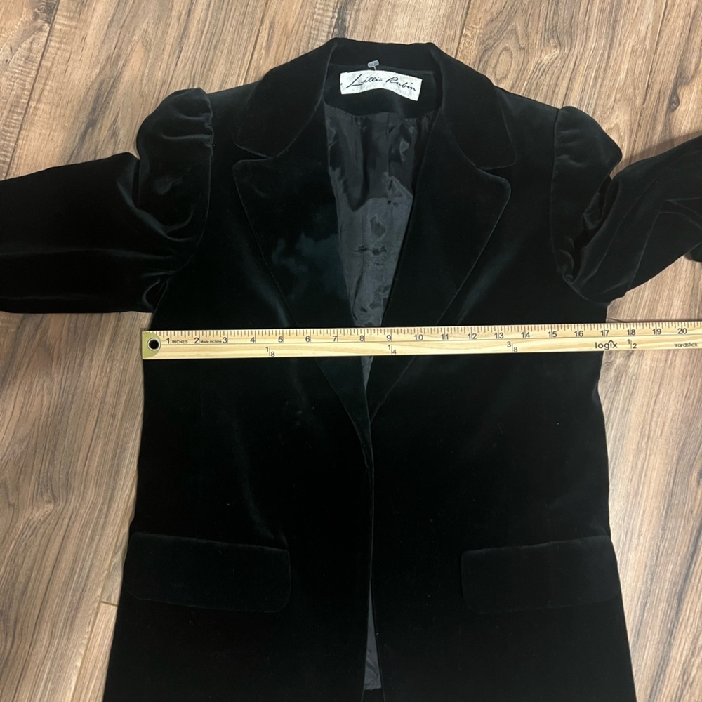 Lillie Rubin Black Velvet Blazer Size 8 Puff Shoulder Tuxedo Lapel Vintage Glam - Picture 12 of 14